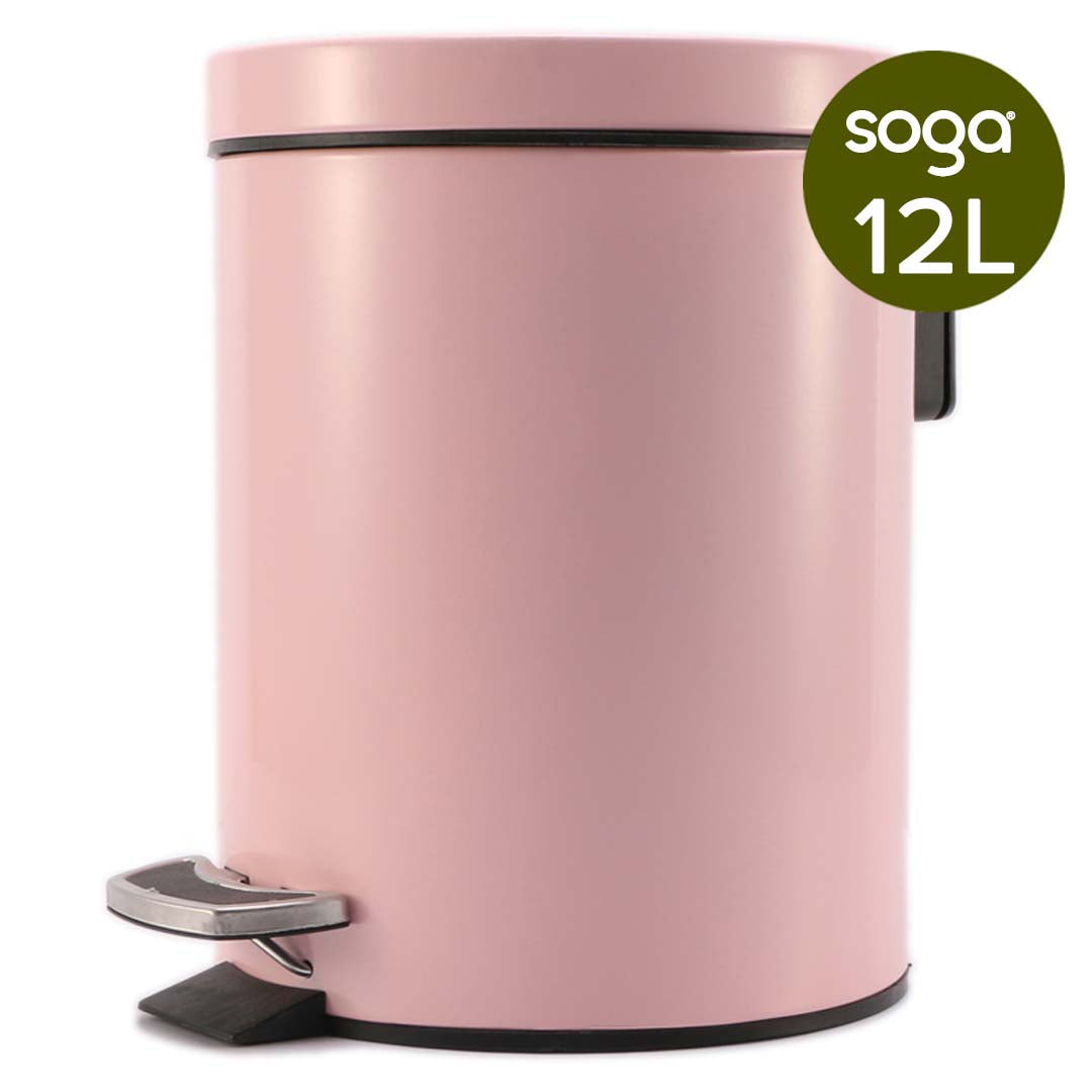 Foot Pedal Stainless Steel Trash Bin Round 12L Pink